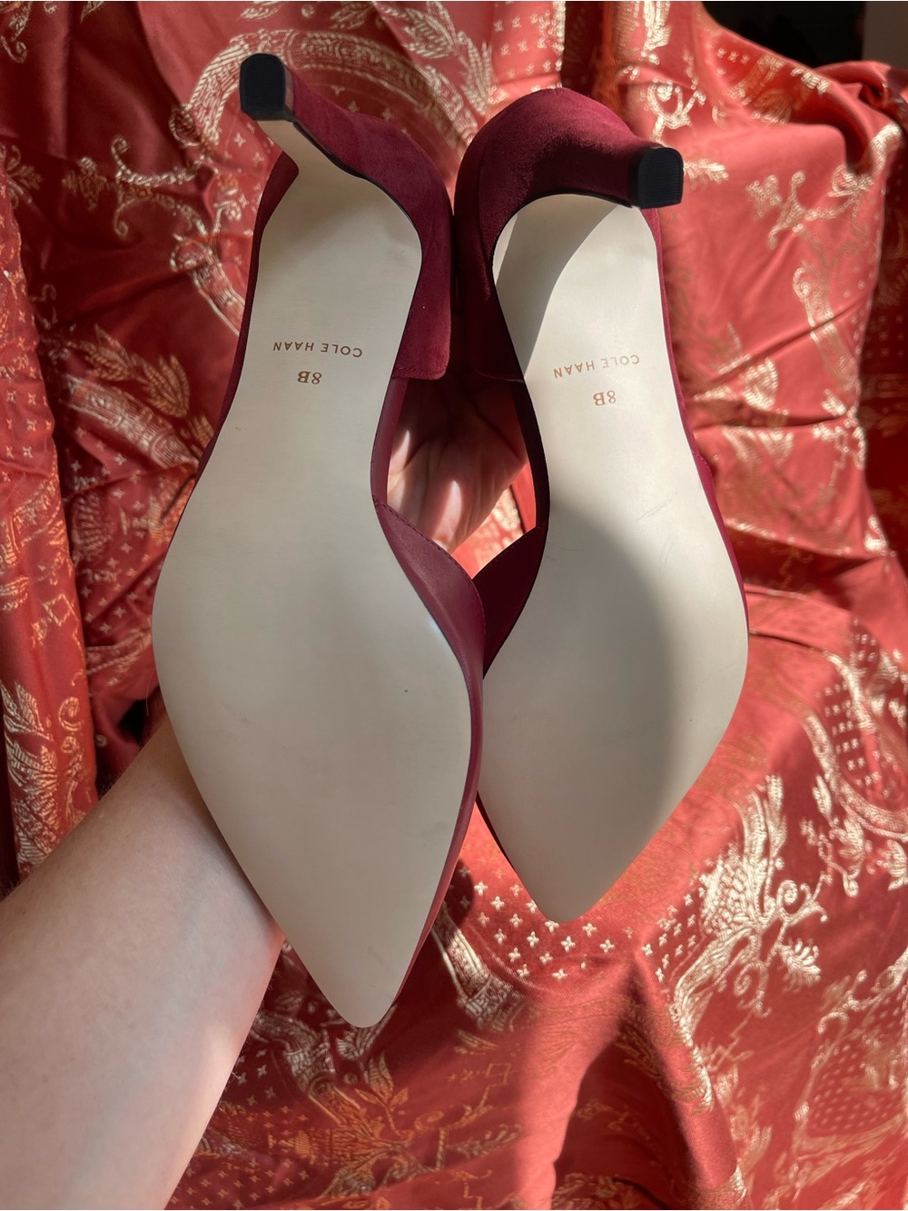Cole Haan Women's Burgundy Pointed-Toe Leather Pumps - Picture 7 of 16